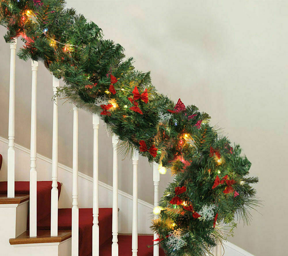 9FT Pre Lit Christmas Garland with Lights Door Wreath Xmas Fireplace Decor LED 9FT Pre Lit Christmas Garland with Lights Door Wreath Xmas Fireplace Decor LED